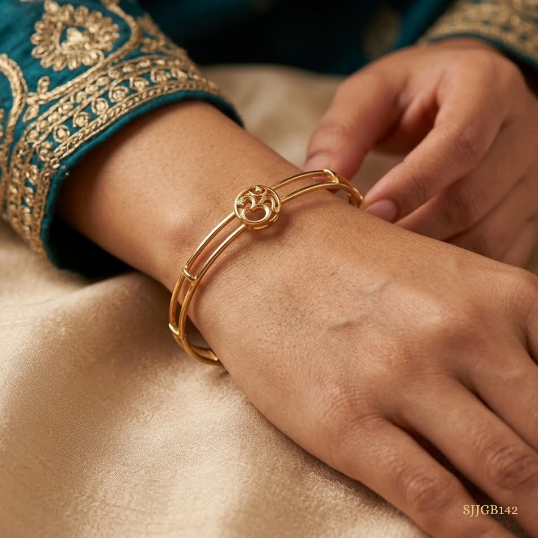 SJJGB142 | Om Aura Spiritual Gold Bangle with Divine Artistic Design