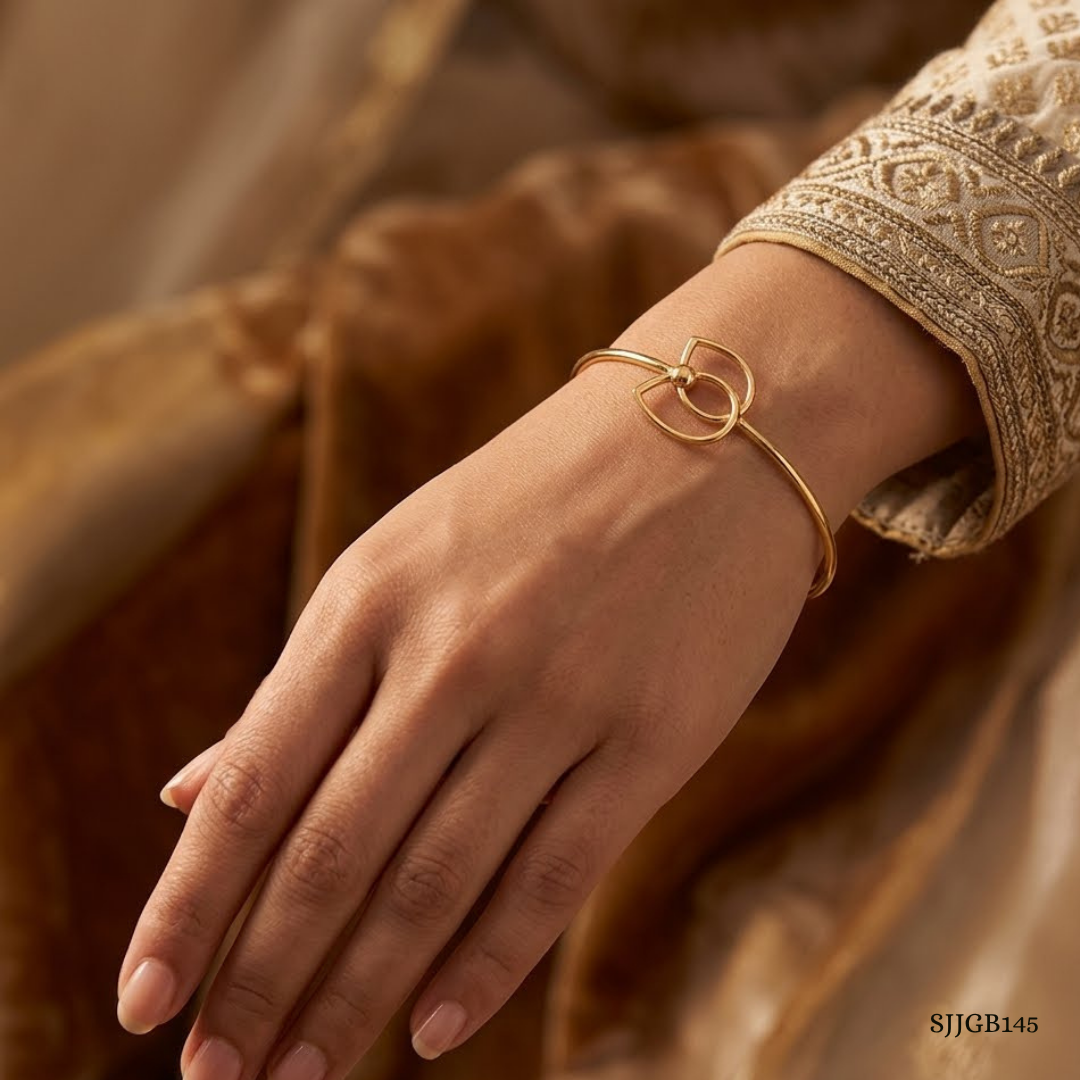 SJJGB145 | Interwoven Elegance Designer Gold Bangle with Artistic Finish