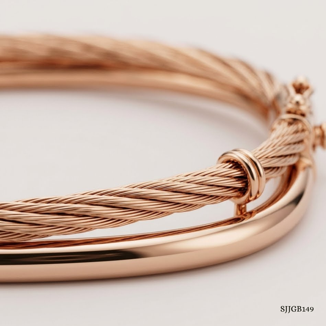 SJJGB149 | Urbane Yellow Gold Ribbed Bangle with Modern Luxury Texture