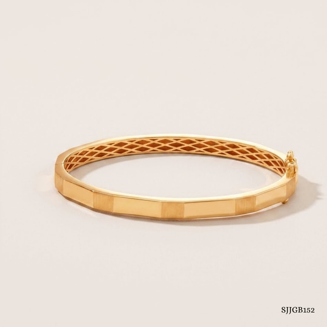 SJJGB152 | Modern Grid Designer Gold Bangle with Geometric Styling
