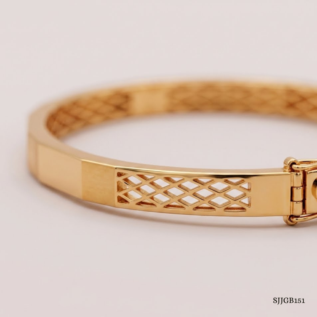 SJJGB152 | Modern Grid Designer Gold Bangle with Geometric Styling