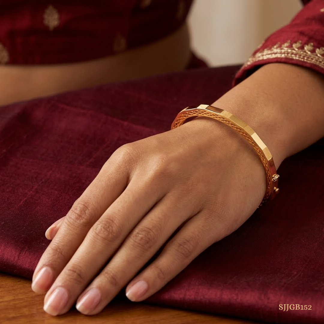 SJJGB152 | Modern Grid Designer Gold Bangle with Geometric Styling