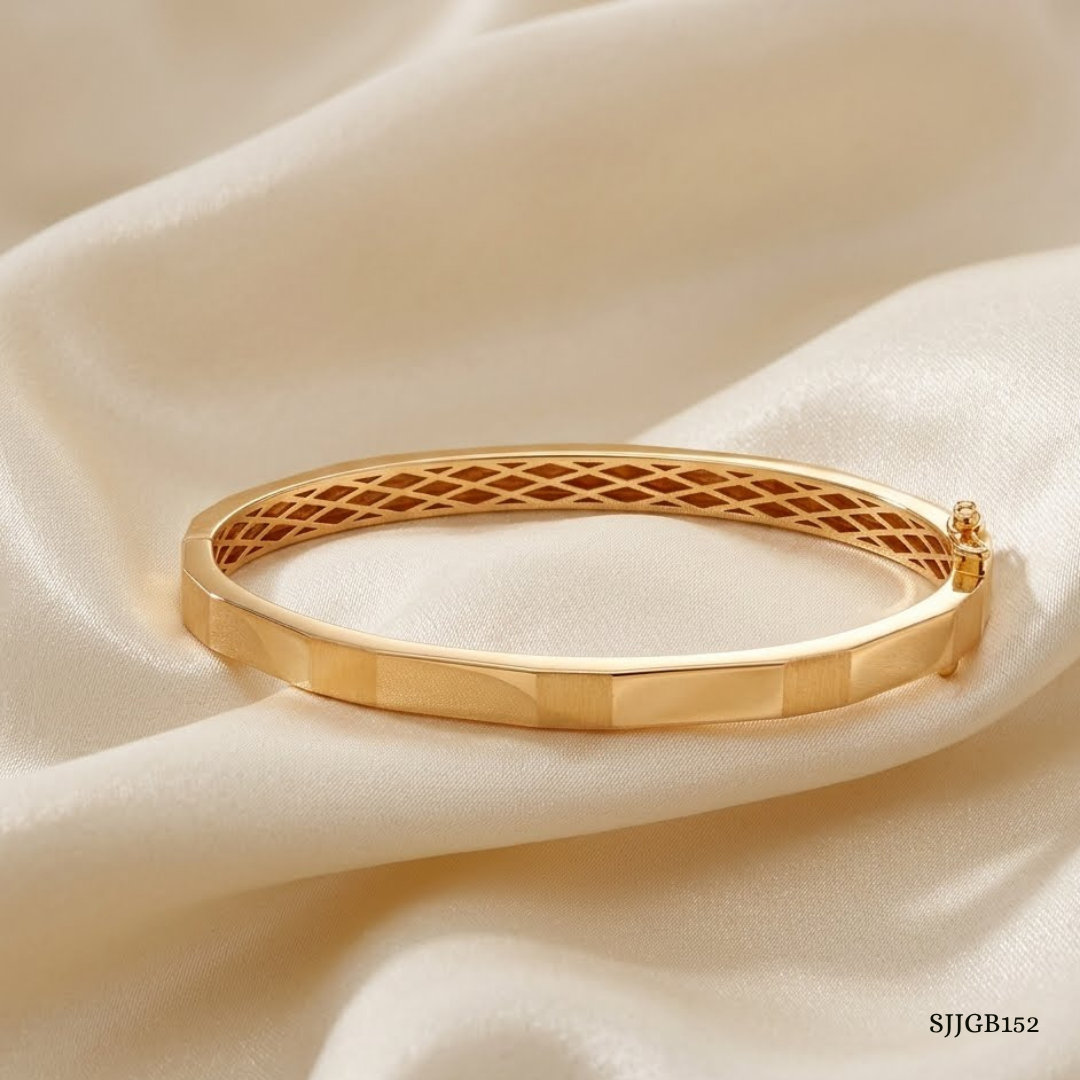 SJJGB152 | Modern Grid Designer Gold Bangle with Geometric Styling