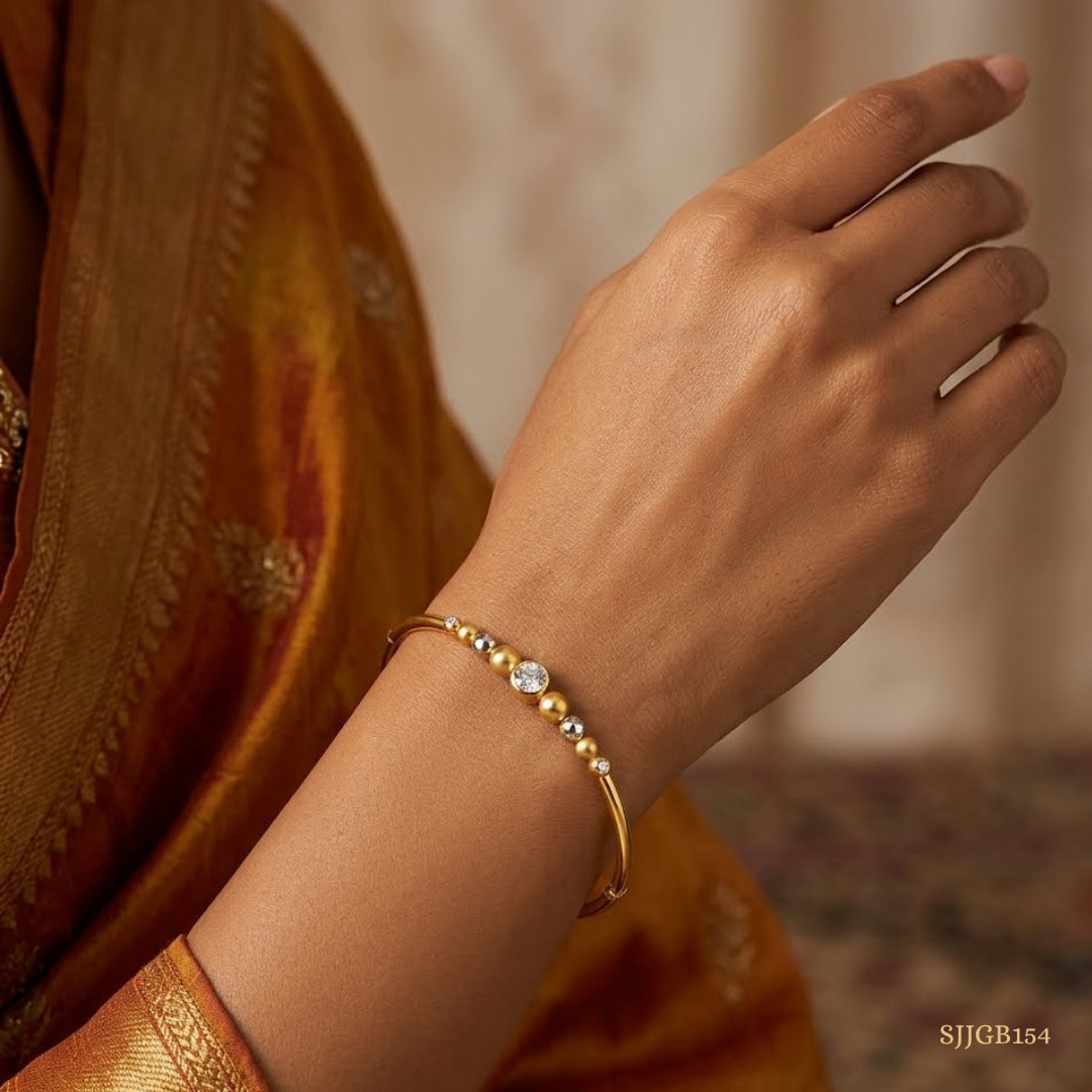 SJJGB154 | Sophisticated Dual-Toned Gold Bangle with Premium Finish