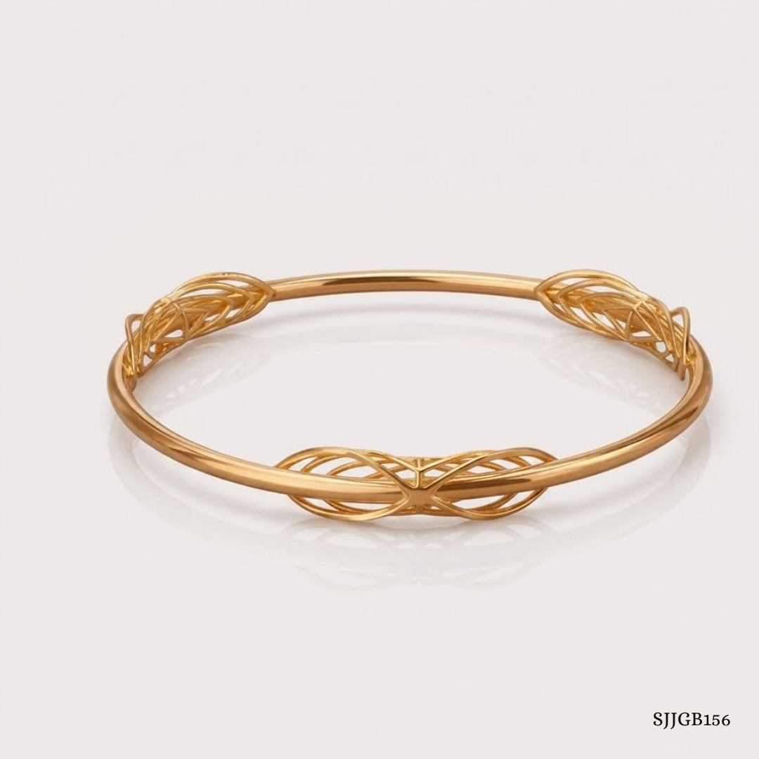 SJJGB156 | Intertwined Radiance Gold Bangle with Artistic Twisted Design