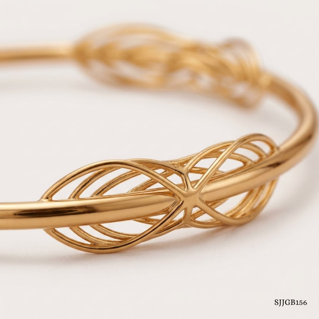SJJGB156 | Intertwined Radiance Gold Bangle with Artistic Twisted Design