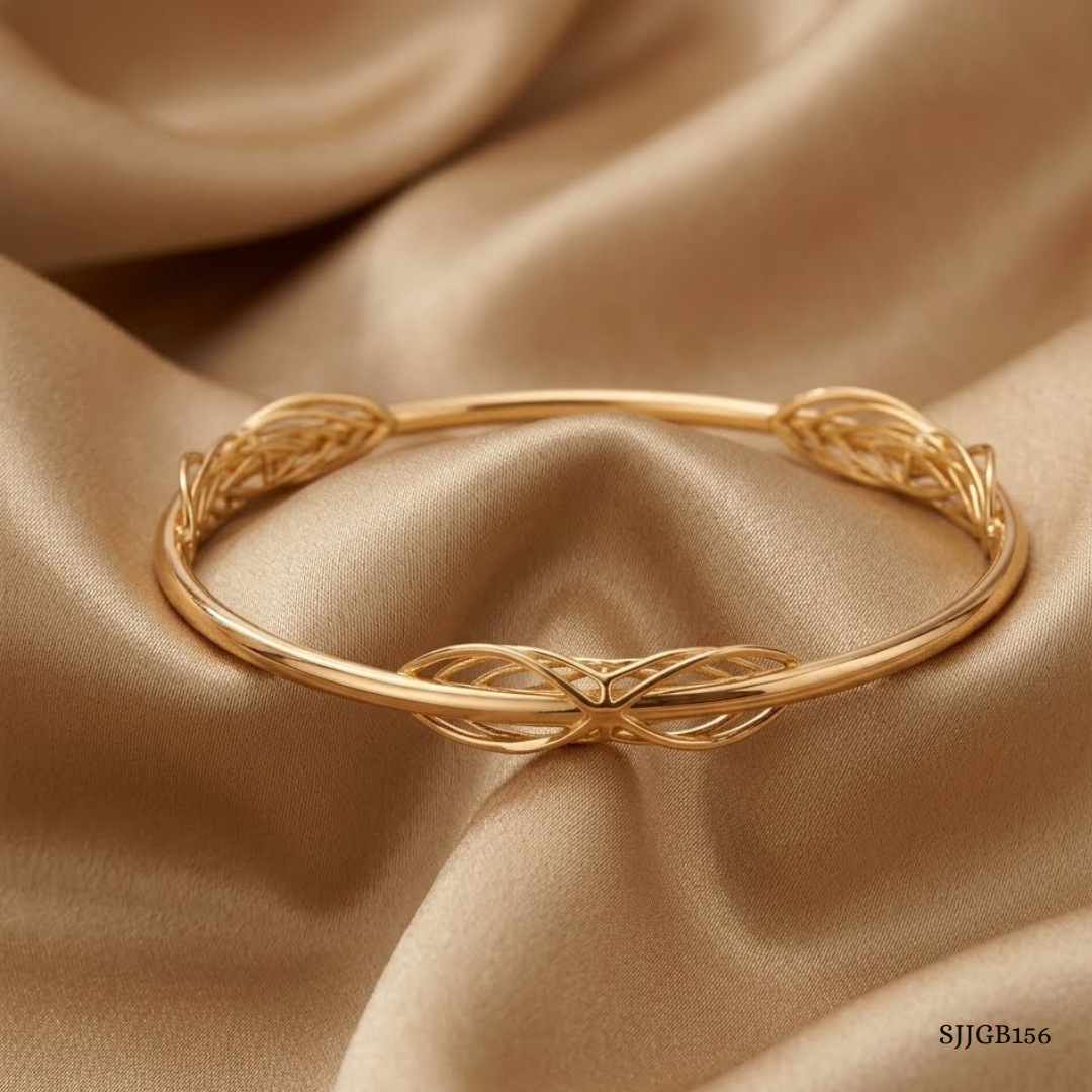 SJJGB156 | Intertwined Radiance Gold Bangle with Artistic Twisted Design