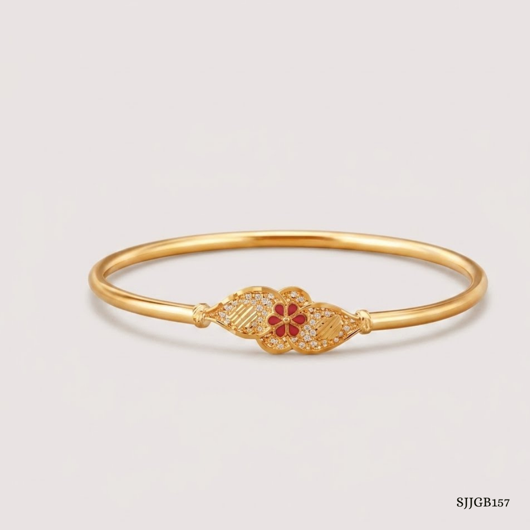 SJJGB157 | Floral Enchantment Designer Gold Bangle with Elegant Detailing