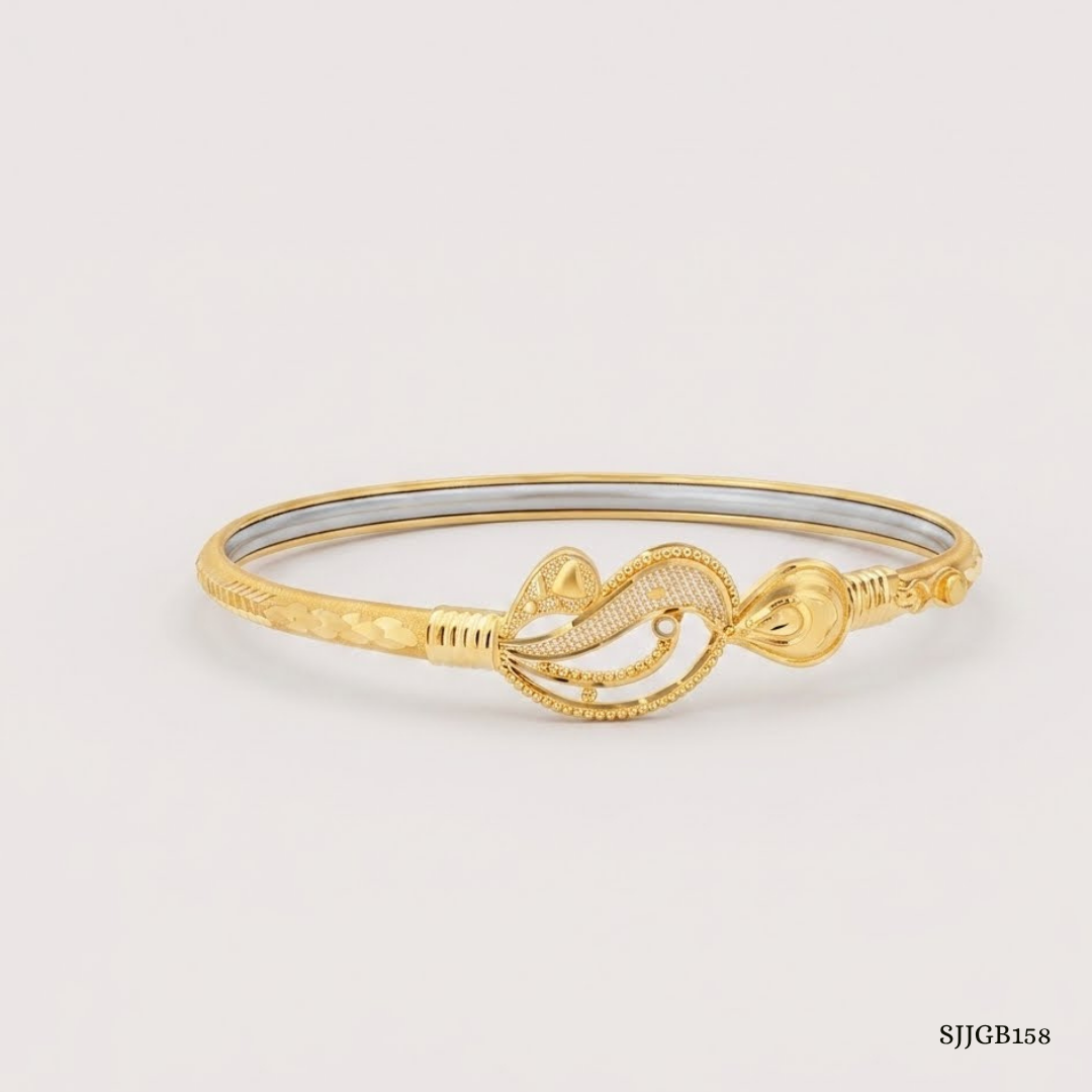 SJJGB158 | Paisley Passion Traditional Gold Bangle with Artistic Pattern