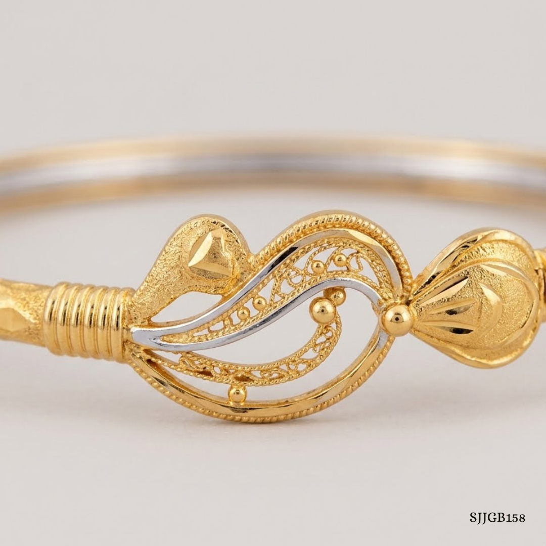 SJJGB158 | Paisley Passion Traditional Gold Bangle with Artistic Pattern