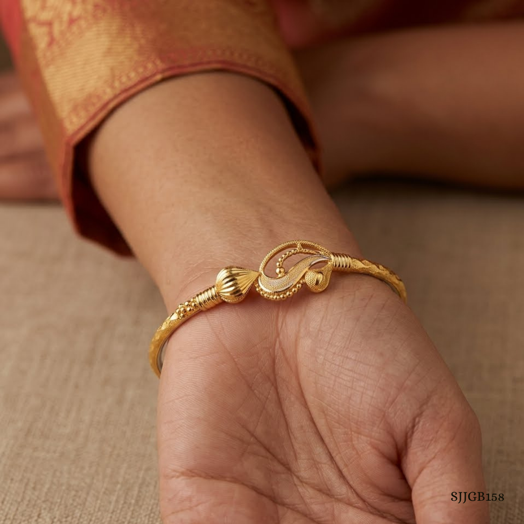 SJJGB158 | Paisley Passion Traditional Gold Bangle with Artistic Pattern