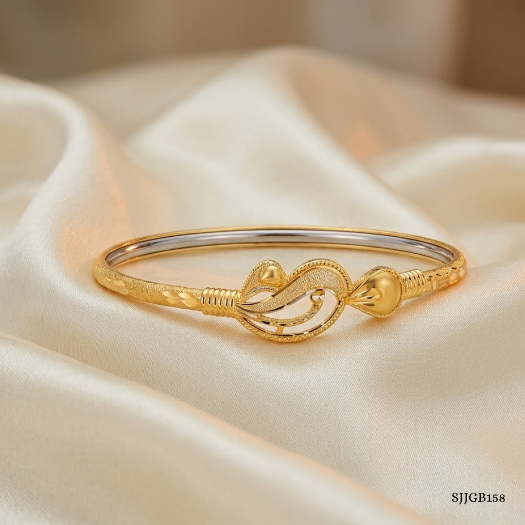 SJJGB158 | Paisley Passion Traditional Gold Bangle with Artistic Pattern