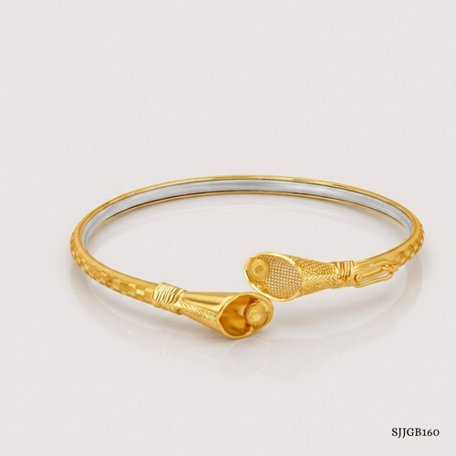 SJJGB160 | Dainty Yellow Gold Checked Bangle with Elegant Texture