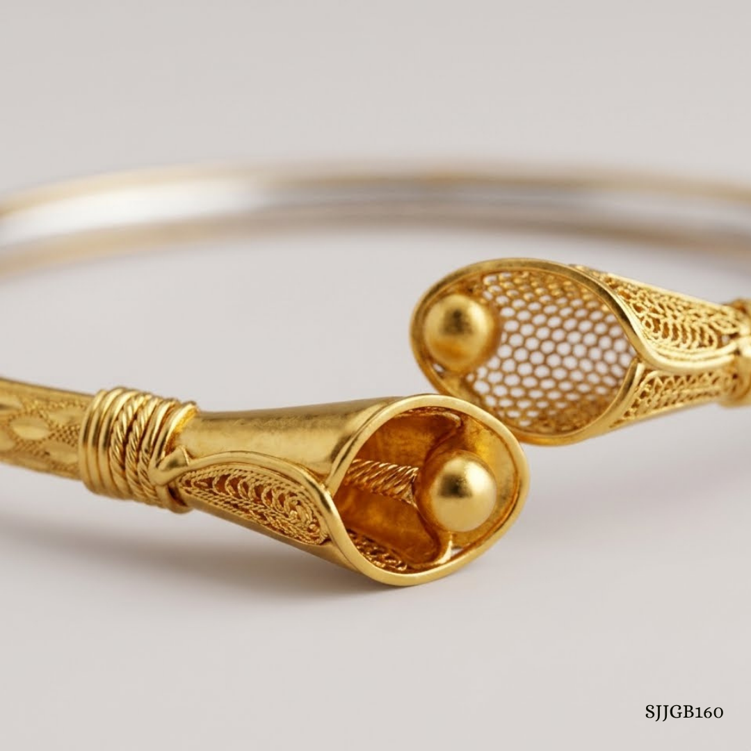 SJJGB160 | Dainty Yellow Gold Checked Bangle with Elegant Texture