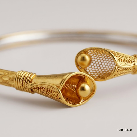 SJJGB160 | Dainty Yellow Gold Checked Bangle with Elegant Texture