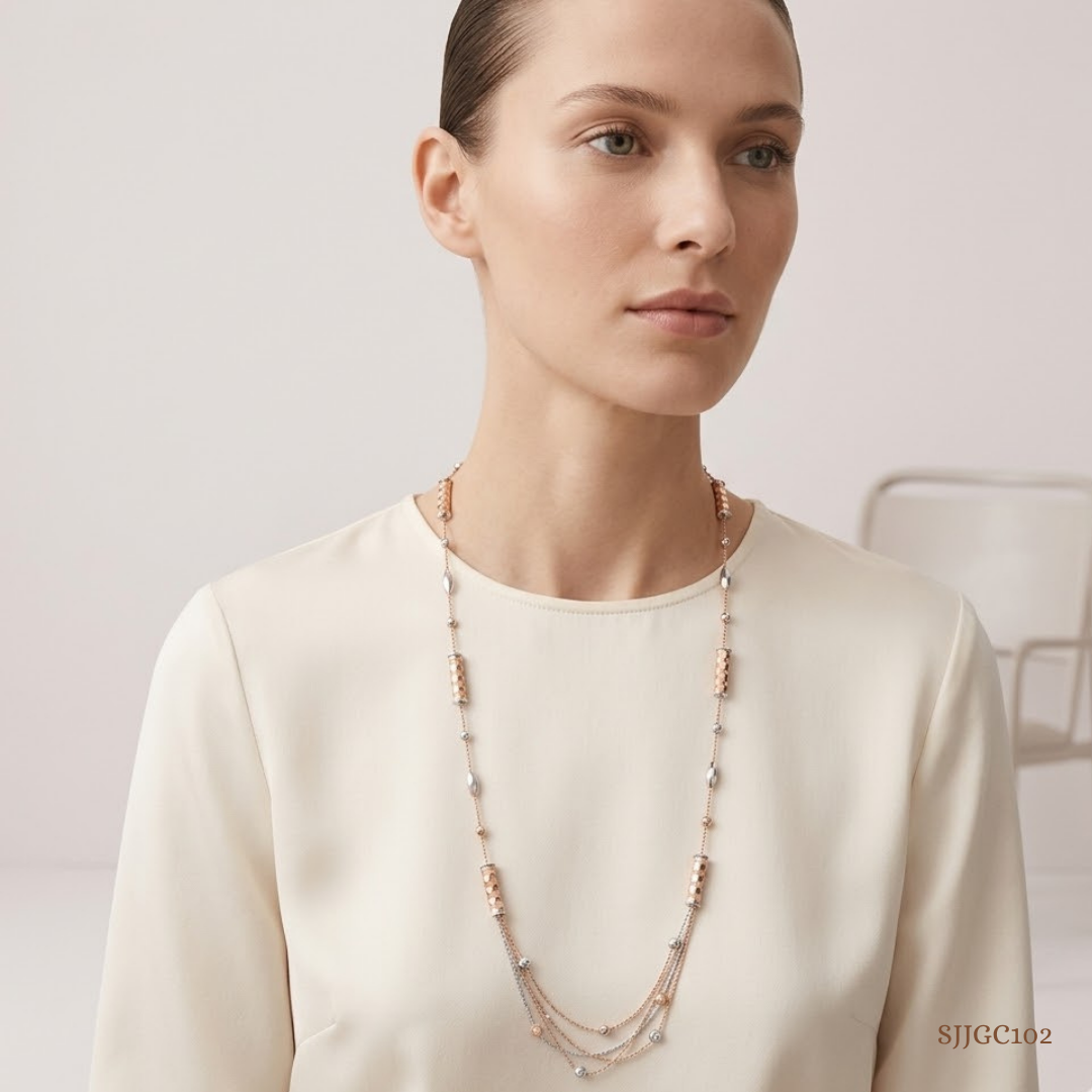 SJJGC102 | Luxe Barrel Multi Layer Dual Tone Gold Chain