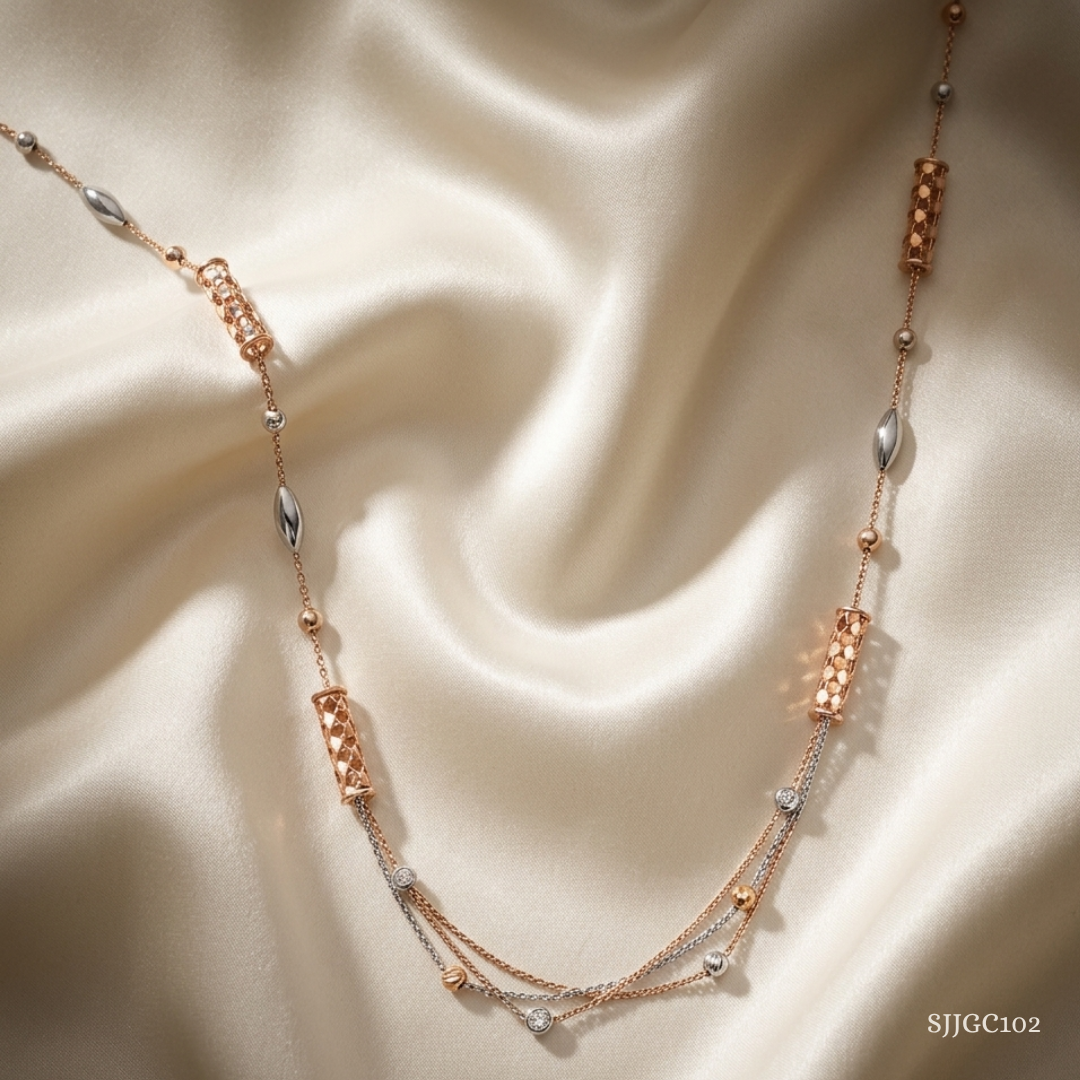 SJJGC102 | Luxe Barrel Multi Layer Dual Tone Gold Chain