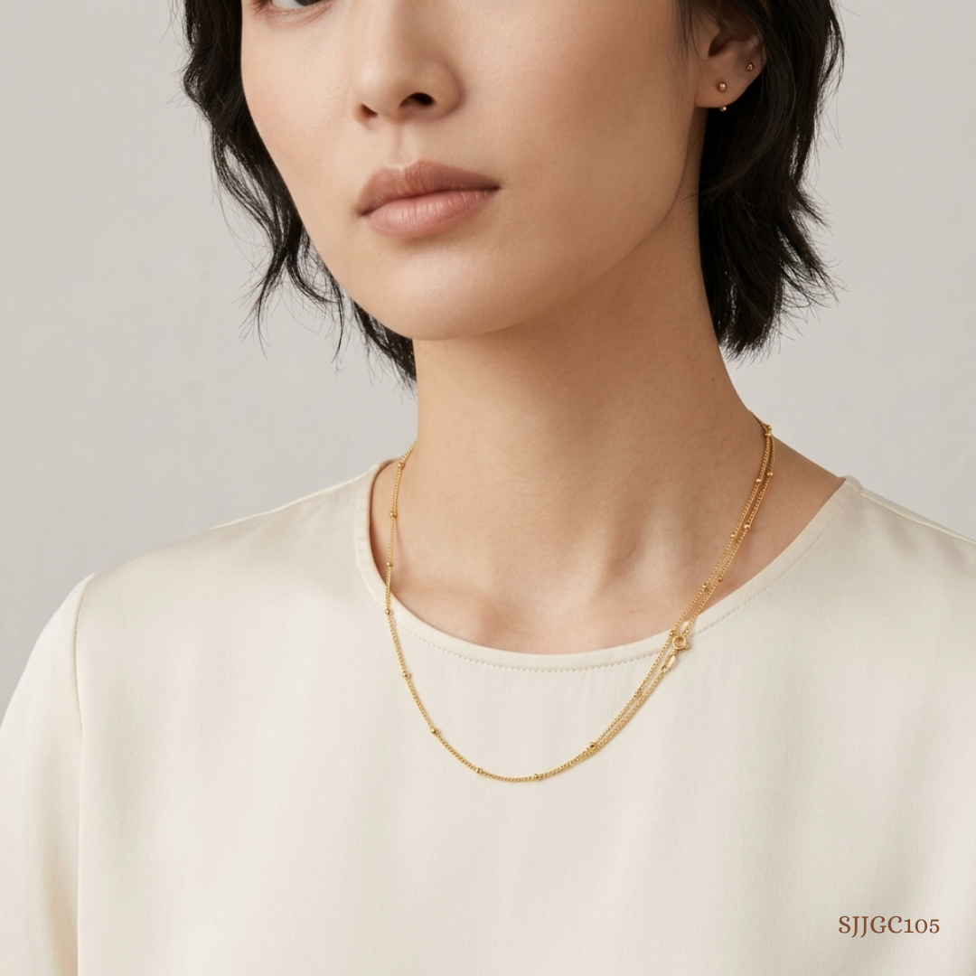 SJJGC105 | Beaded Satellite Yellow Gold Chain