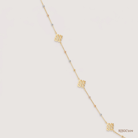 SJJGC109 | Tri Tone Clover Bead Station Gold Chain