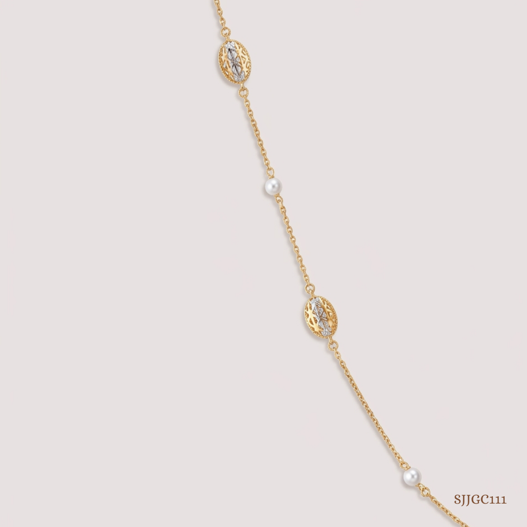 SJJGC111 | Filigree Bloom Pearl Accent Gold Chain
