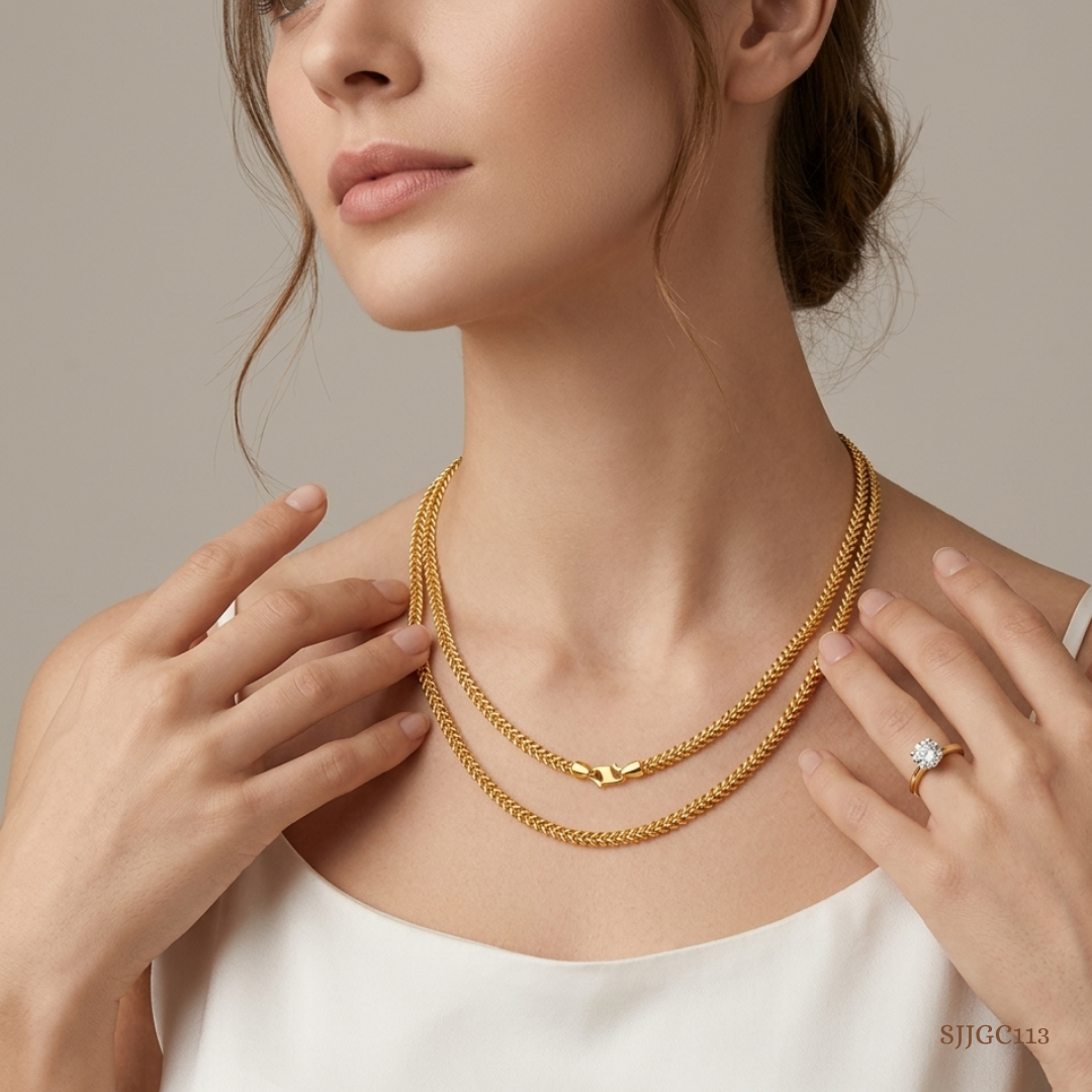 SJJGC113 | Double Layer Herringbone Gold Chain