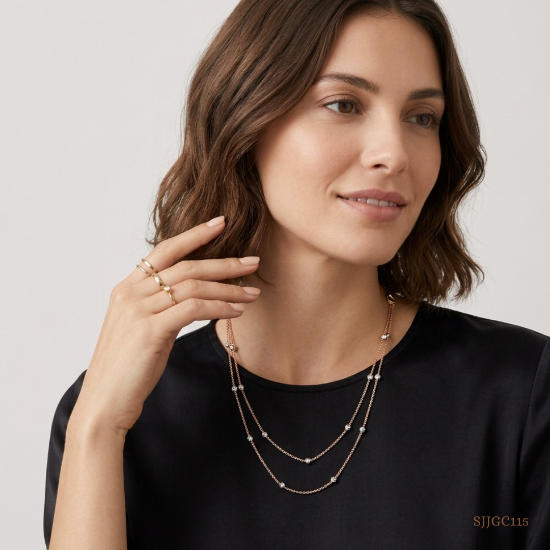 SJJGC115 | Beaded Blush Double Layer Rose Gold Chain