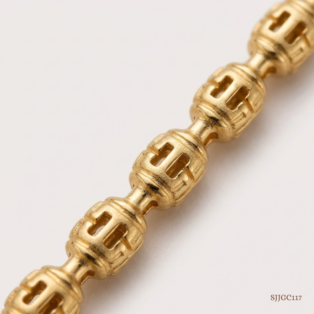 SJJGC117 | Classic Link Pearl & Emerald Gold Chain