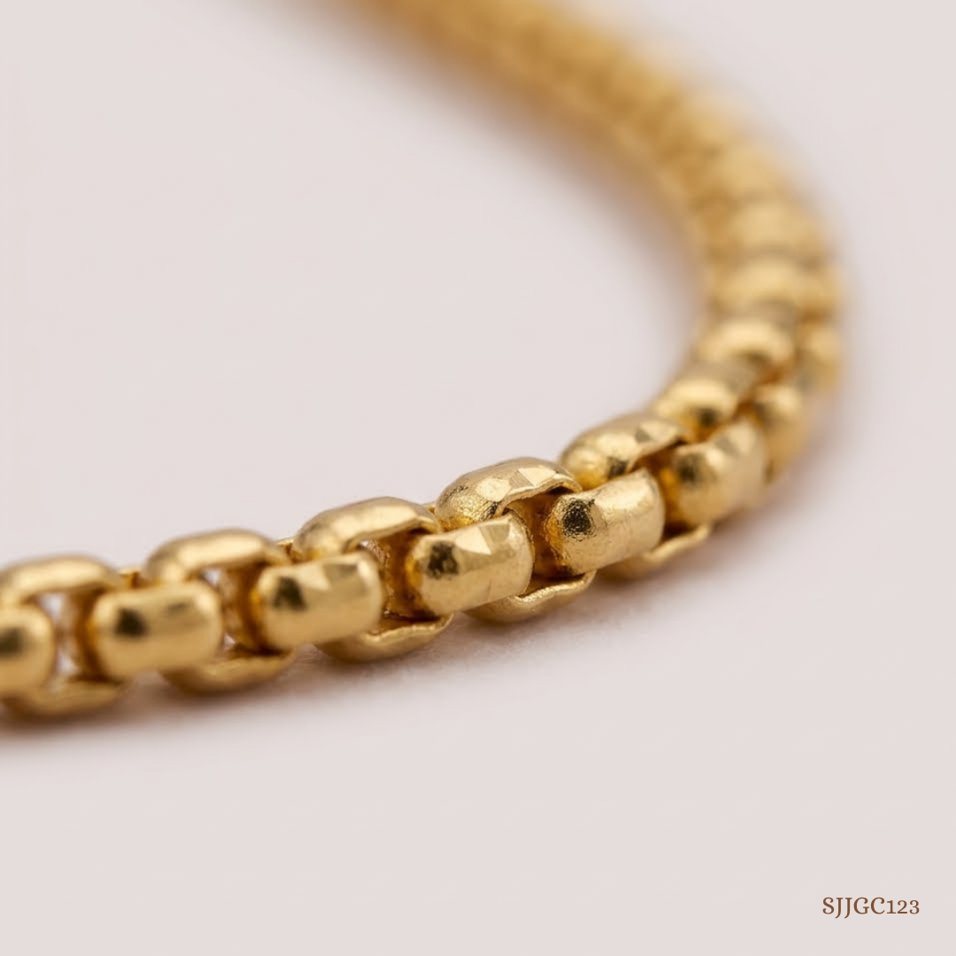 SJJGC123 | Tri Tone Flat Link Pearl Accent Gold Chain