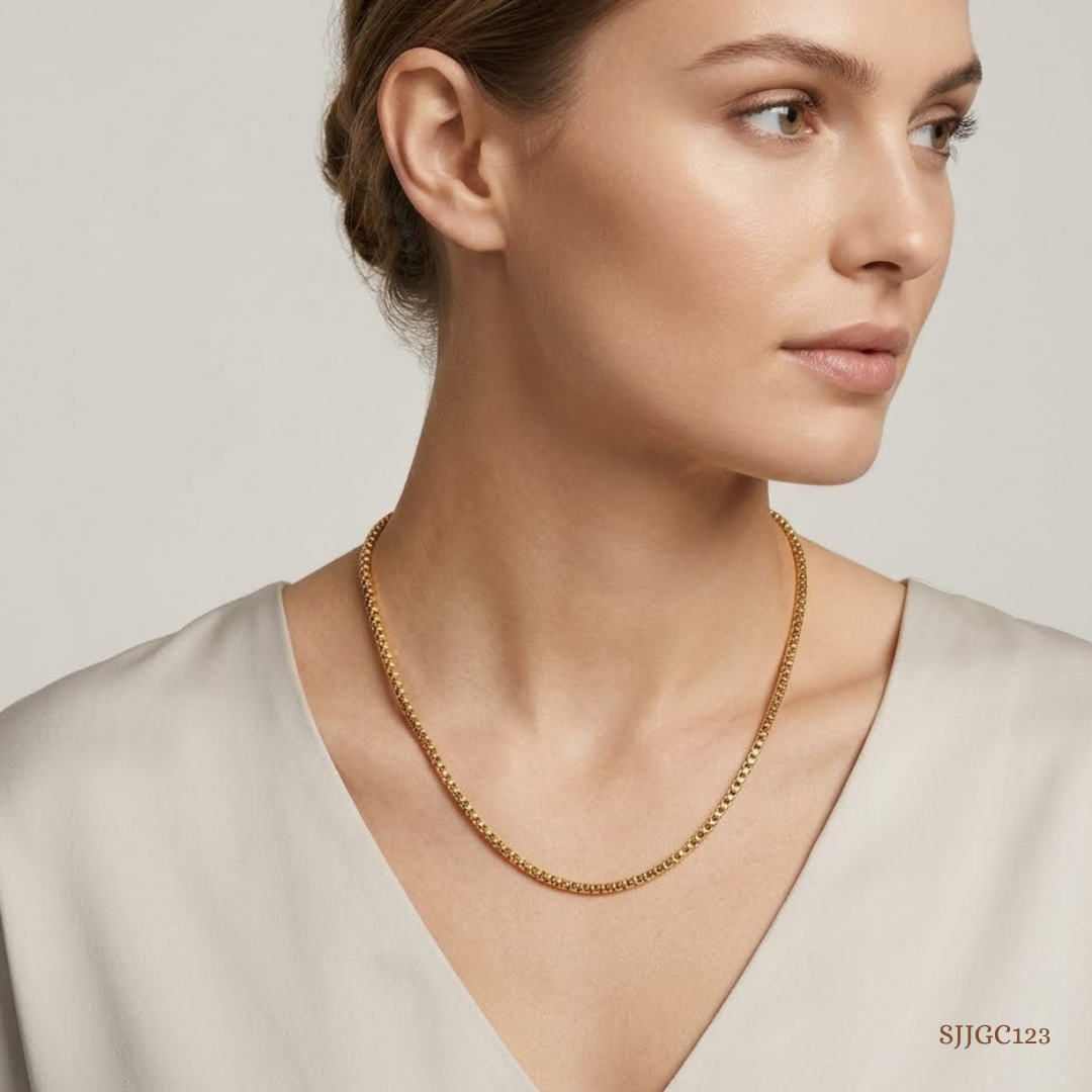 SJJGC123 | Tri Tone Flat Link Pearl Accent Gold Chain