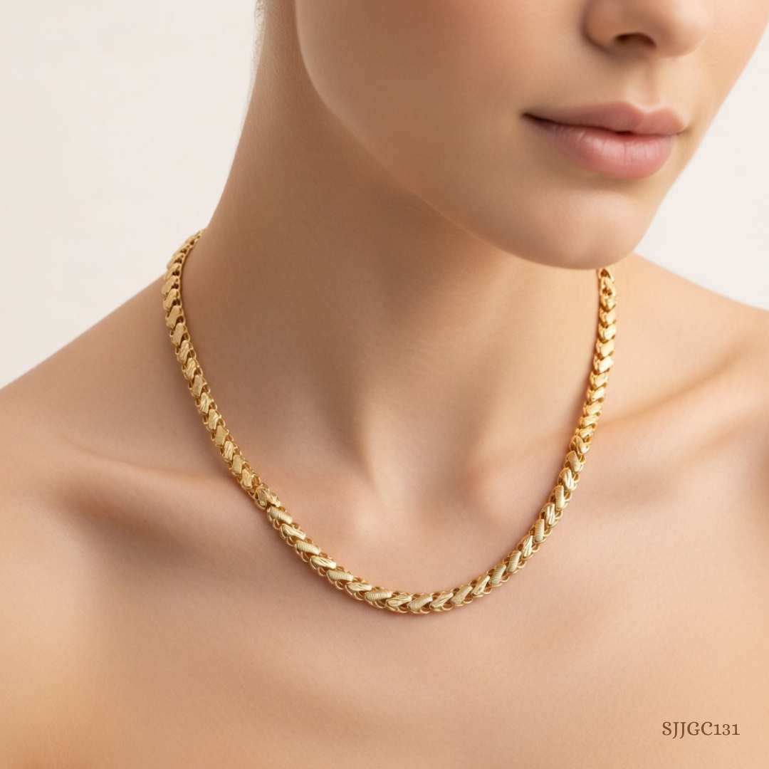 SJJGC131 | Artisanal Striated Wheat Wave Gold Chain