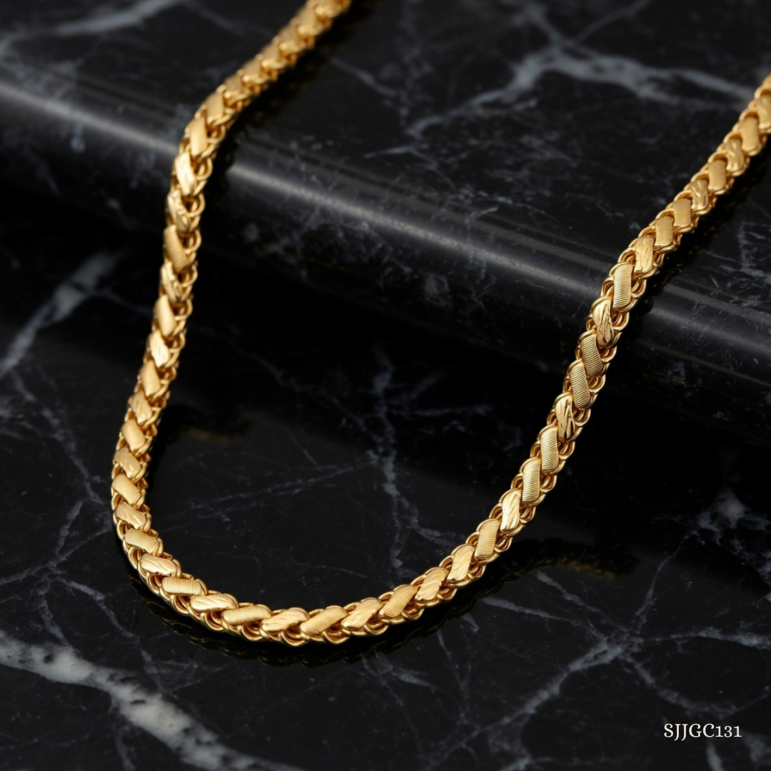 SJJGC131 | Artisanal Striated Wheat Wave Gold Chain