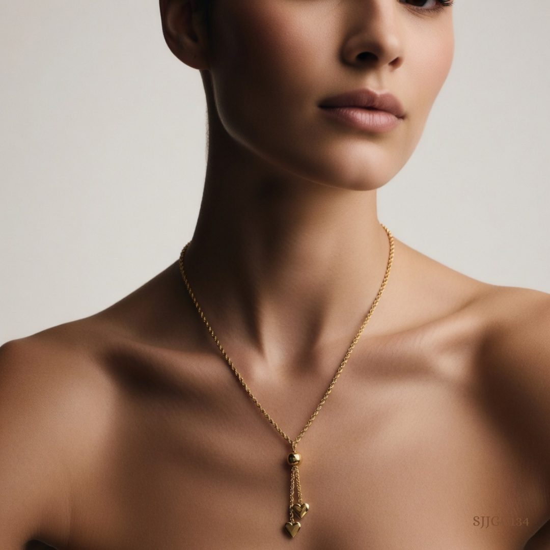 SJJGC134 | Charming Lariat Sculpted Bead Gold Chain