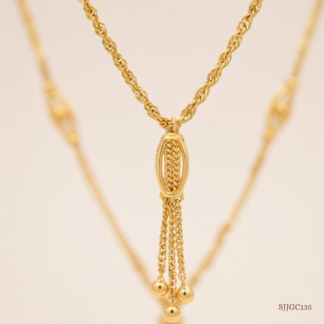 SJJGC135 | Elegant Woven Rope Lariat Gold Chain