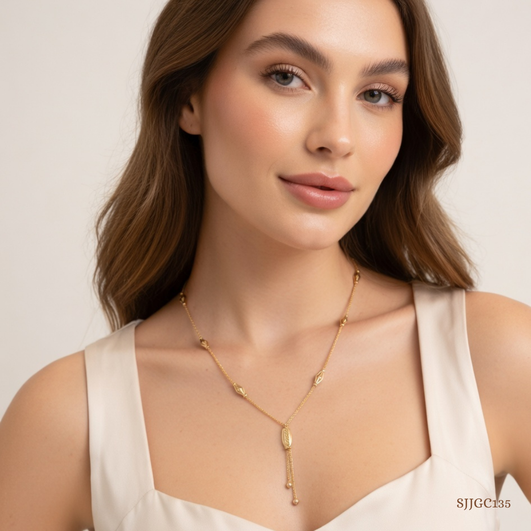 SJJGC135 | Elegant Woven Rope Lariat Gold Chain