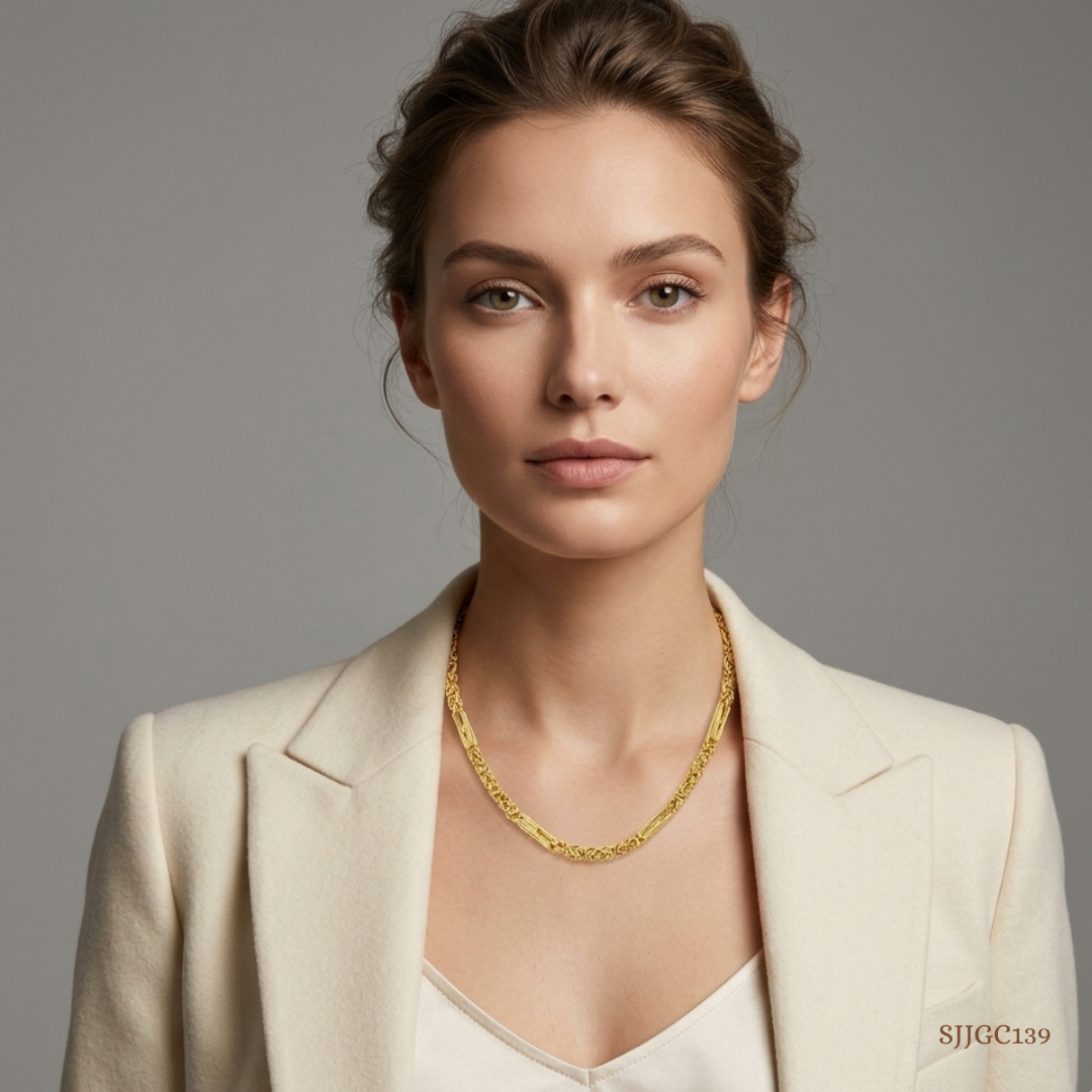 SJJGC139 | Luxury Byzantine Bead & Bar Gold Chain
