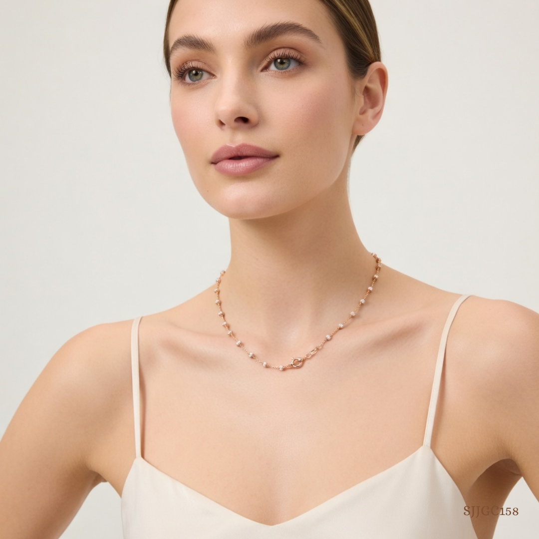 SJJGC158 | Mesmerising Abstract Filigree Pearl Gold Chain