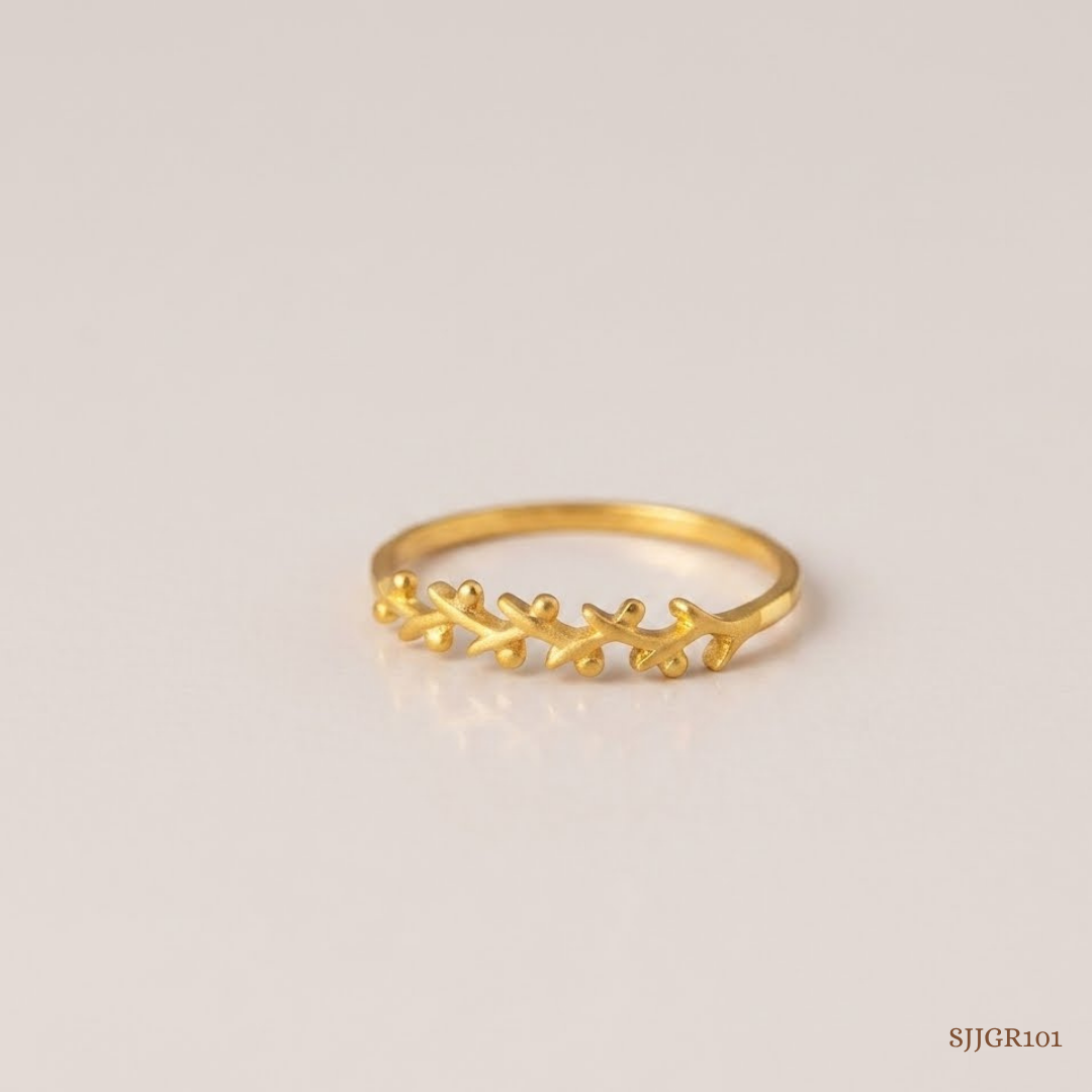 SJJGR101 | Entrancing Nature-Inspired Leaf Pattern Designer Gold Finger Ring for Women