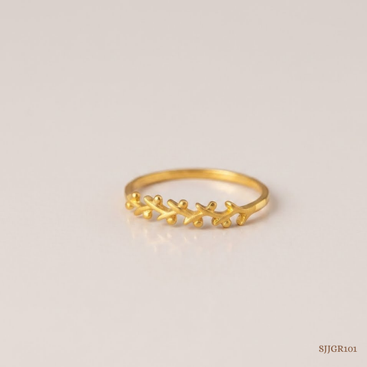 SJJGR101 | Entrancing Nature-Inspired Leaf Pattern Designer Gold Finger Ring for Women