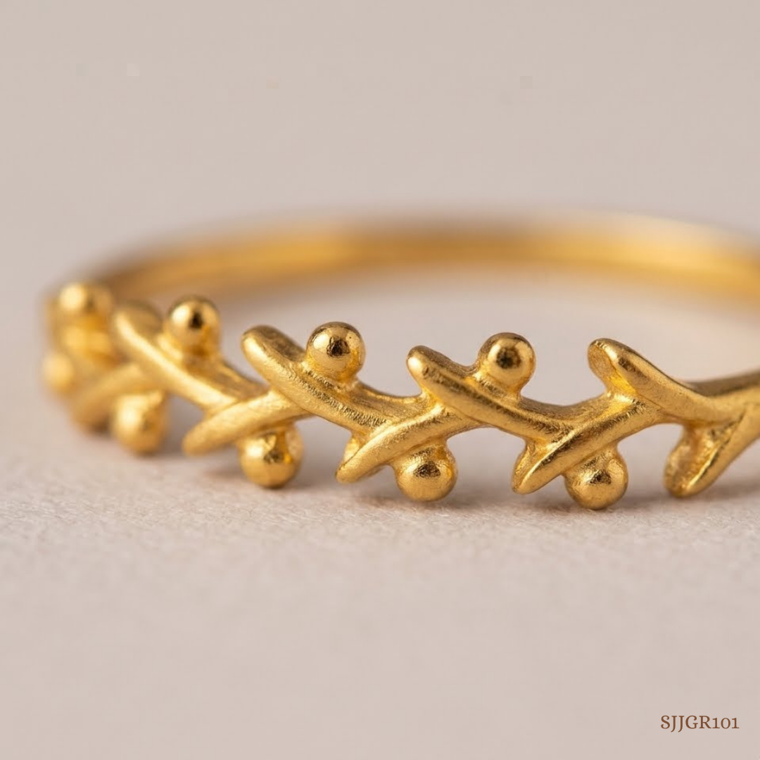 SJJGR101 | Entrancing Nature-Inspired Leaf Pattern Designer Gold Finger Ring for Women