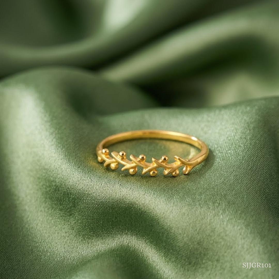 SJJGR101 | Entrancing Nature-Inspired Leaf Pattern Designer Gold Finger Ring for Women