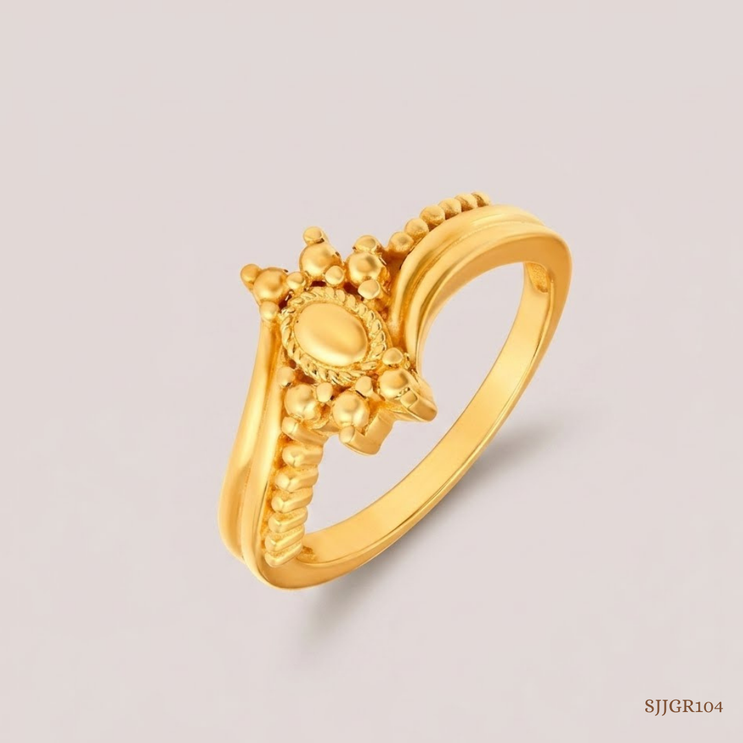 SJJGR104 | Alluring Beaded Texture Designer Gold Finger Ring with Modern Appeal