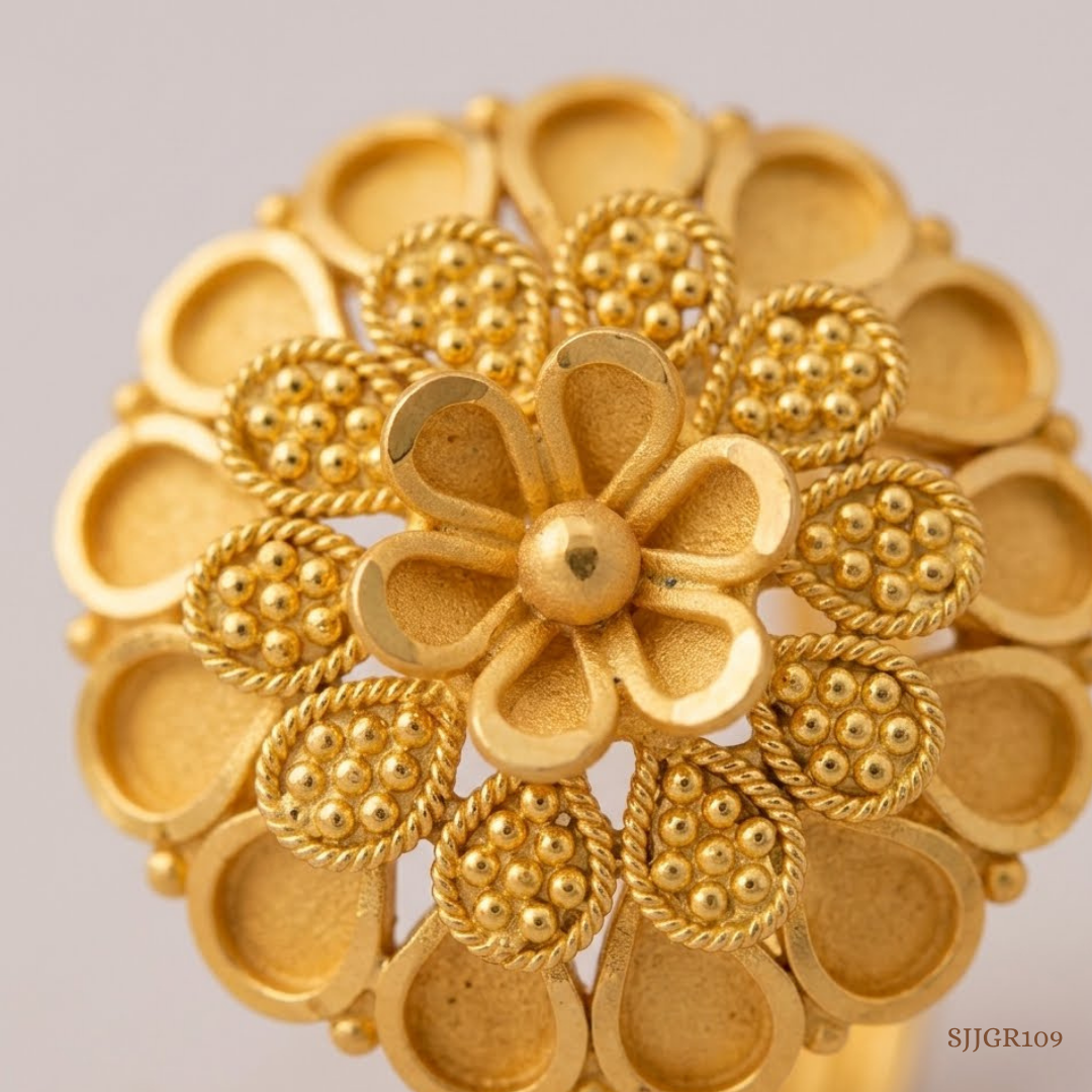 SJJGR109 | Heavenly Floral Pattern Gold Finger Ring with Elegant Craftsmanship