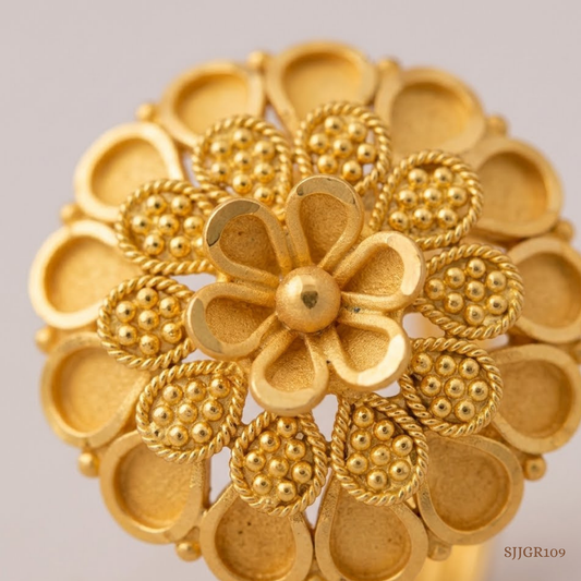 SJJGR109 | Heavenly Floral Pattern Gold Finger Ring with Elegant Craftsmanship