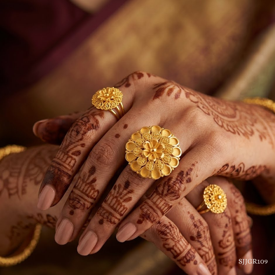 SJJGR109 | Heavenly Floral Pattern Gold Finger Ring with Elegant Craftsmanship