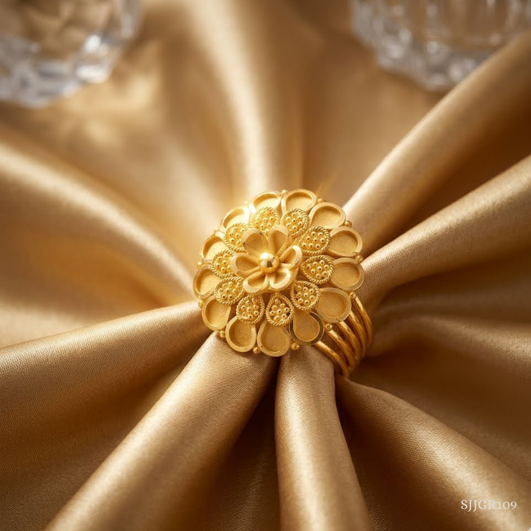 SJJGR109 | Heavenly Floral Pattern Gold Finger Ring with Elegant Craftsmanship