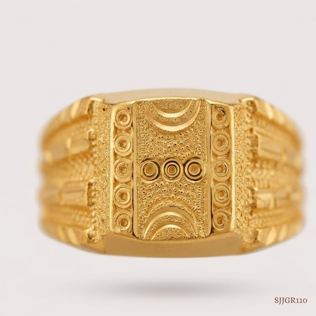 SJJGR110 | Opulent Geometric Designer Gold Ring with Modern Artistic Touch