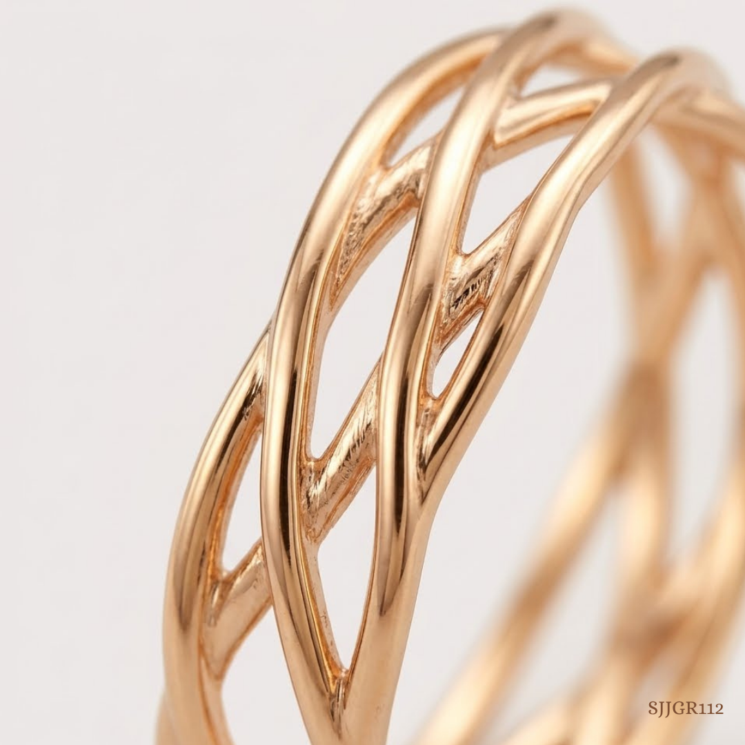 SJJGR112 | Interlace Flow Artistic Gold Ring with Elegant Curved Detailing