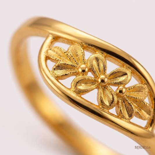 SJJGR116 | Petal Whisper Floral Designer Gold Ring with Feminine Elegance