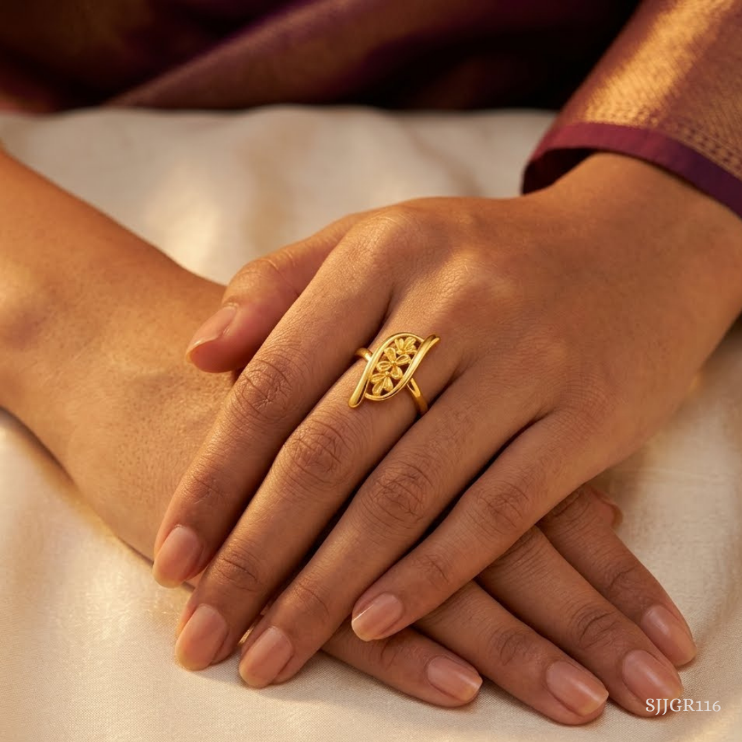 SJJGR116 | Petal Whisper Floral Designer Gold Ring with Feminine Elegance