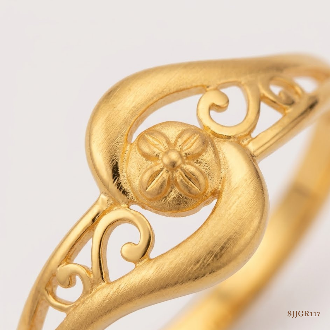 SJJGR117 | Swirl Bloom Artistic Floral Gold Ring with Modern Luxury Finish